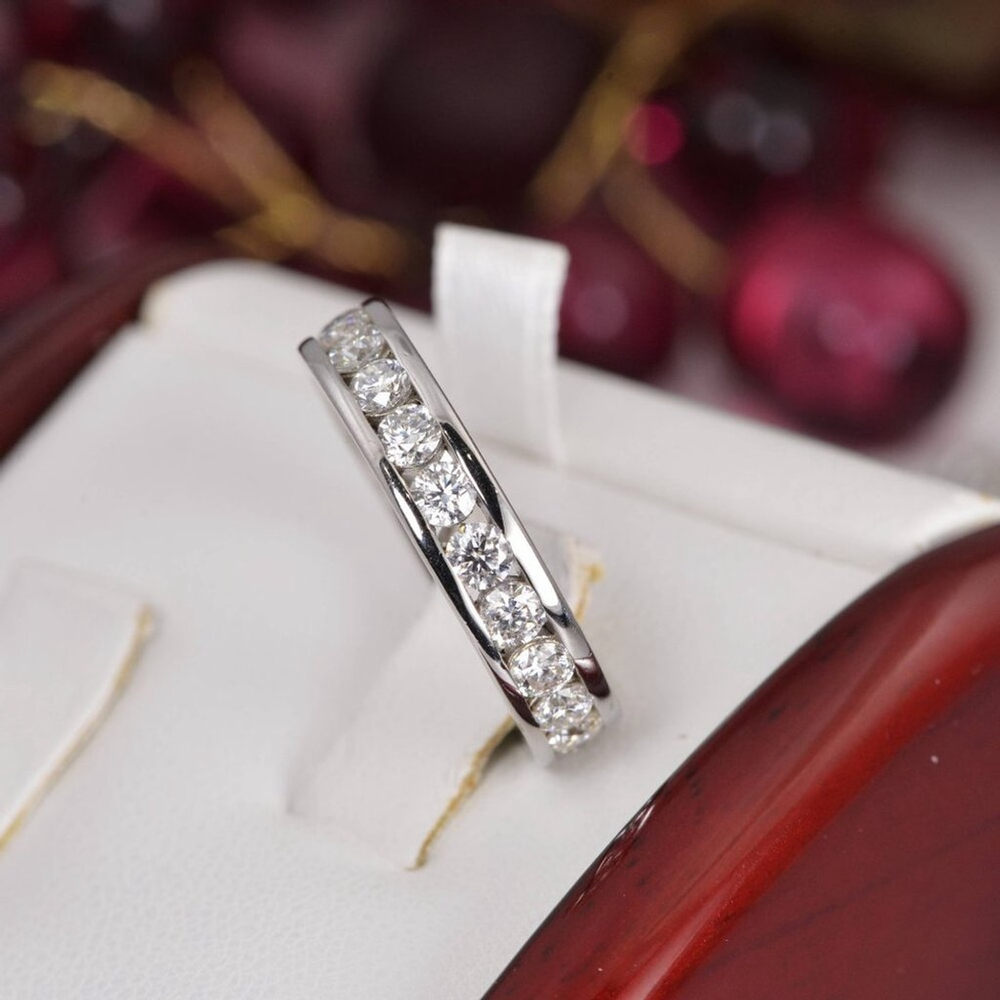 All Moissanite Full Eternity Ring 925 Sterling Silver sz 8